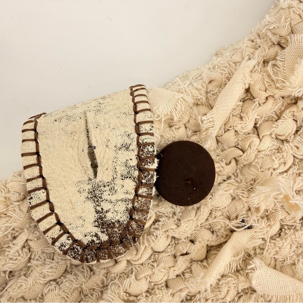 Handmade Boho Crochet Crossbody Bag Leather Trim‎ Satin Lined Neutral Rustic - Picture 8 of 15